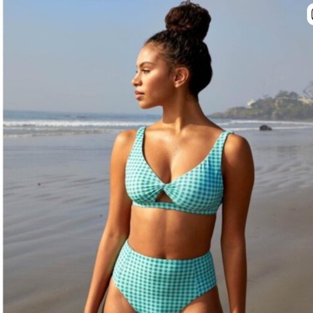 Top- NWT WET Ethical Swimwear Jade Gingham Bikini Top Triangle Plaid Checkered L